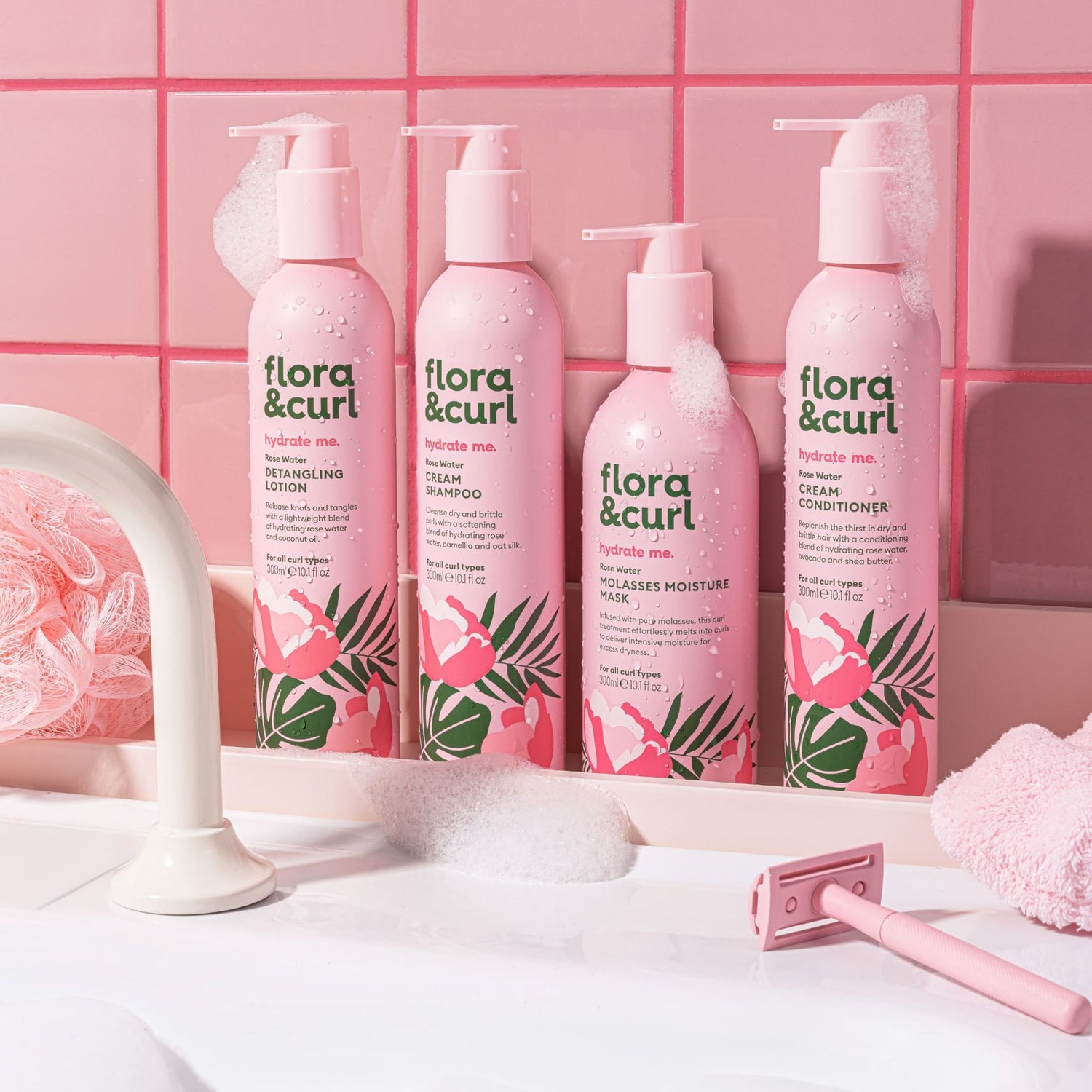 Flora &amp; Curl Hydrate Me Rose Water Cream Shampoo 300ml